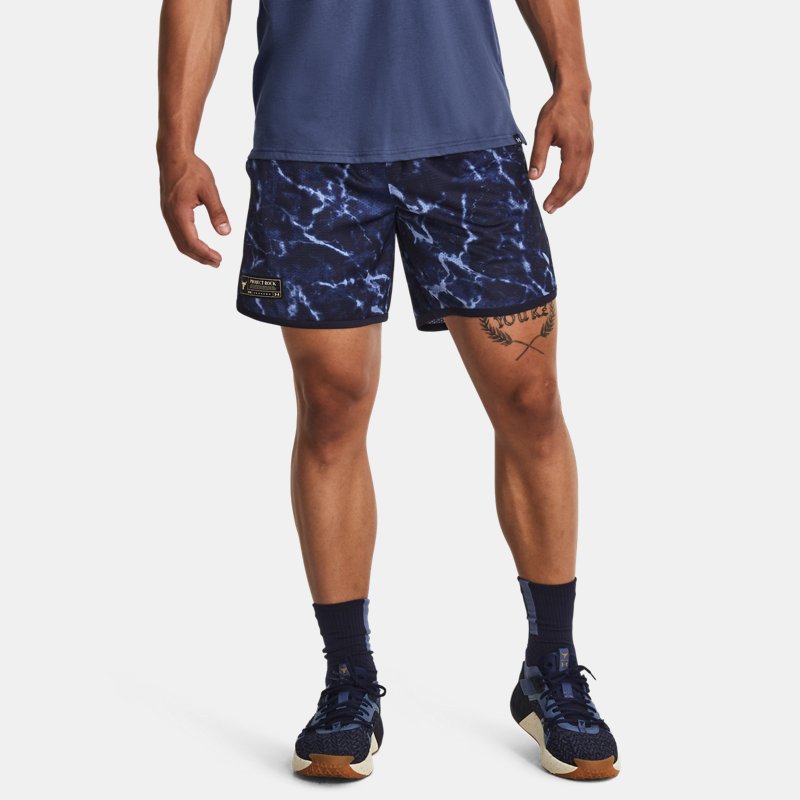 Under Armour Men's Project Rock Mesh Printed Shorts Midnight Navy / Mesa Yellow M